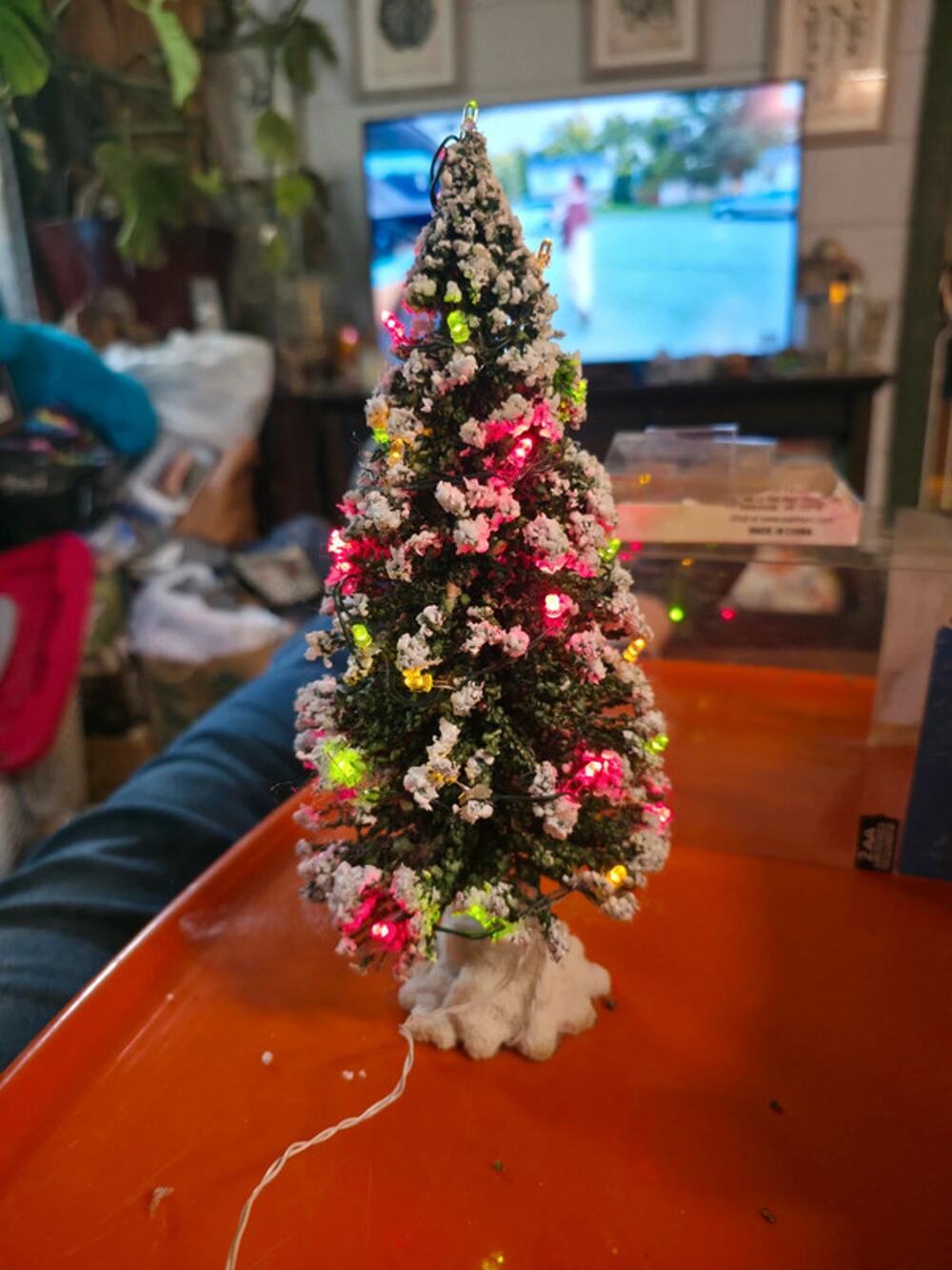 Vintage Walmart Village Collectibles Flocked LED Mini Christmas Tree w/ Box